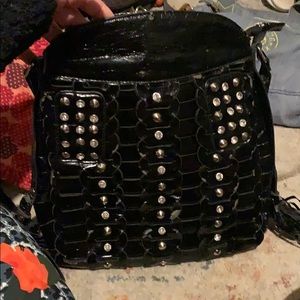 Black leather jeweled bag